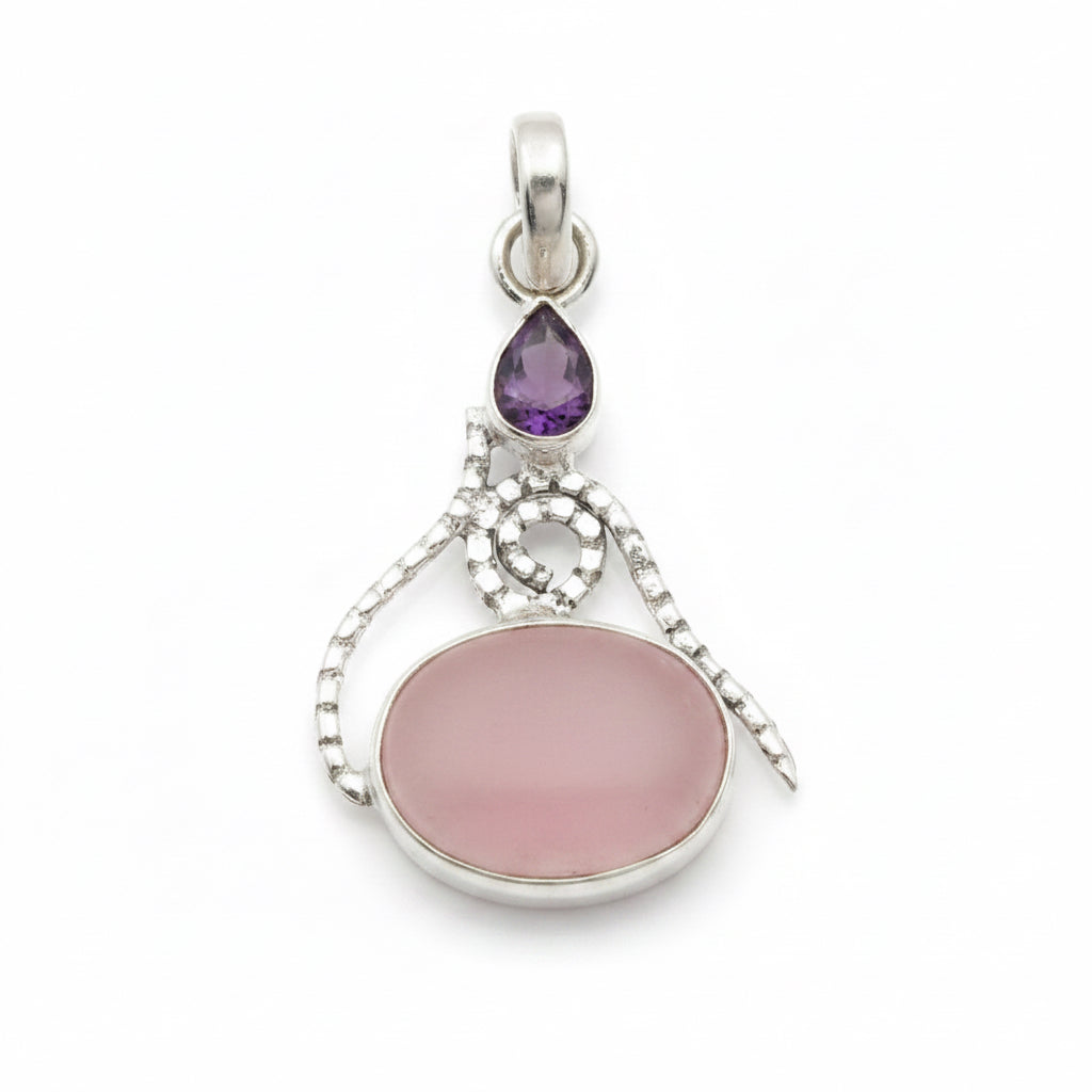 6 Carat Faceted Rose Quartz | 925 Solid Sterling Silver Pendant