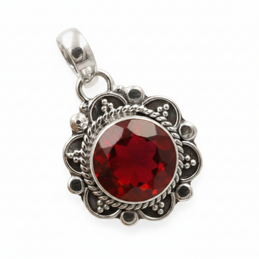 Fire Garnet 5 carat  925 solid sterling silver pendant 1 long