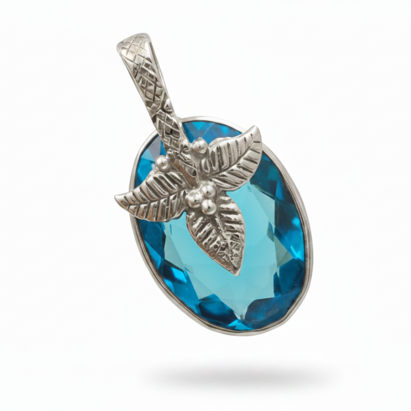 Blue Topaz 12 Carat  | 925 Solid Sterling Silver Pendant