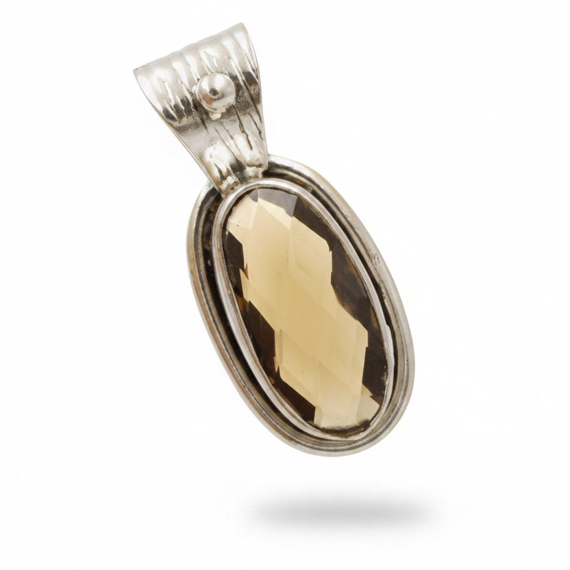 Natural 5 Carat Smoky Topaz 925 Solid Sterling Silver Pendant – 1.2"