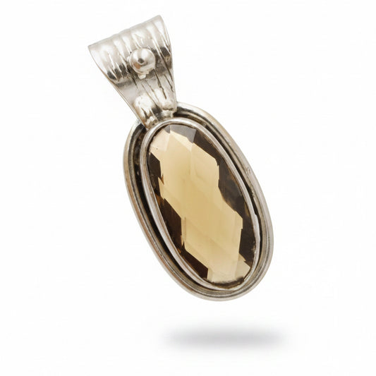 Natural 5 Carat Smoky Topaz 925 Solid Sterling Silver Pendant – 1.2"