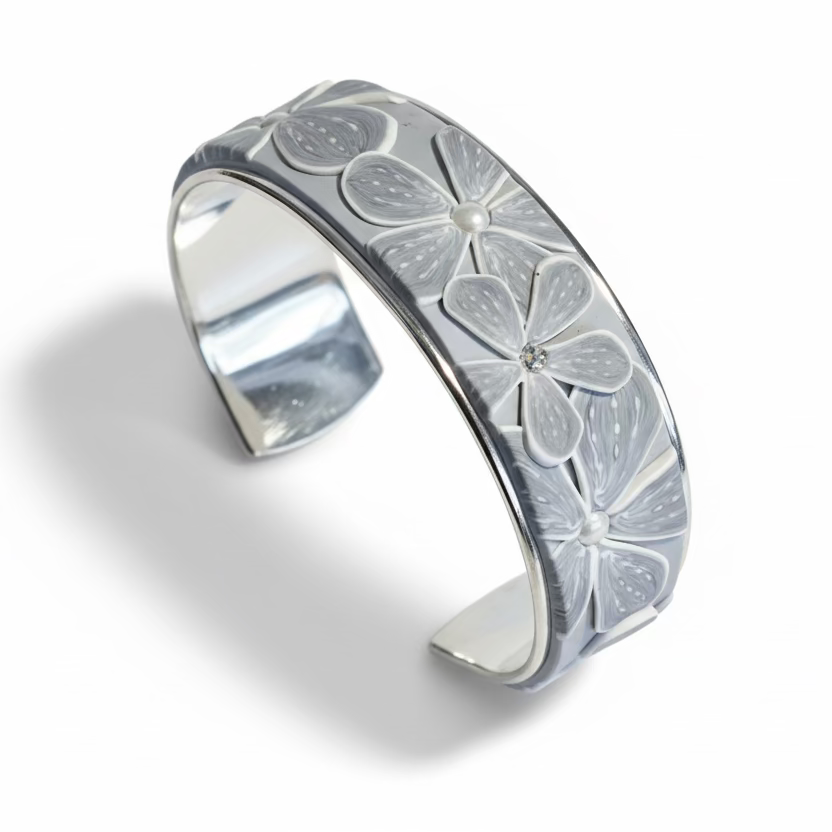 Grey Cashmere Bloom | Medium Cuff | Hand Sculpted Florals