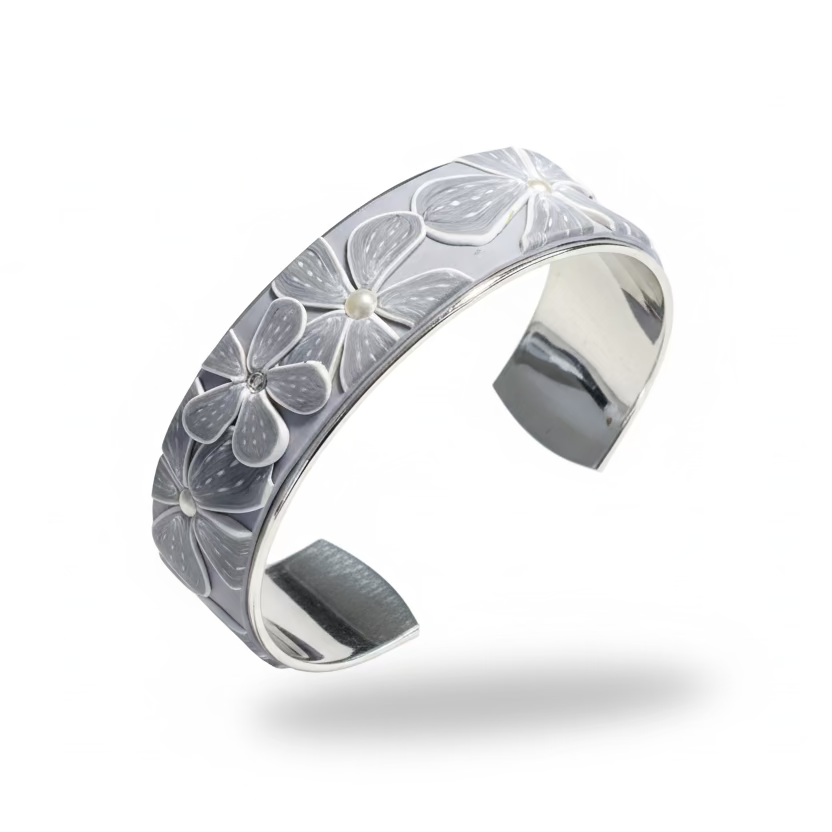 Grey Cashmere Bloom | Medium Cuff | Hand Sculpted Florals