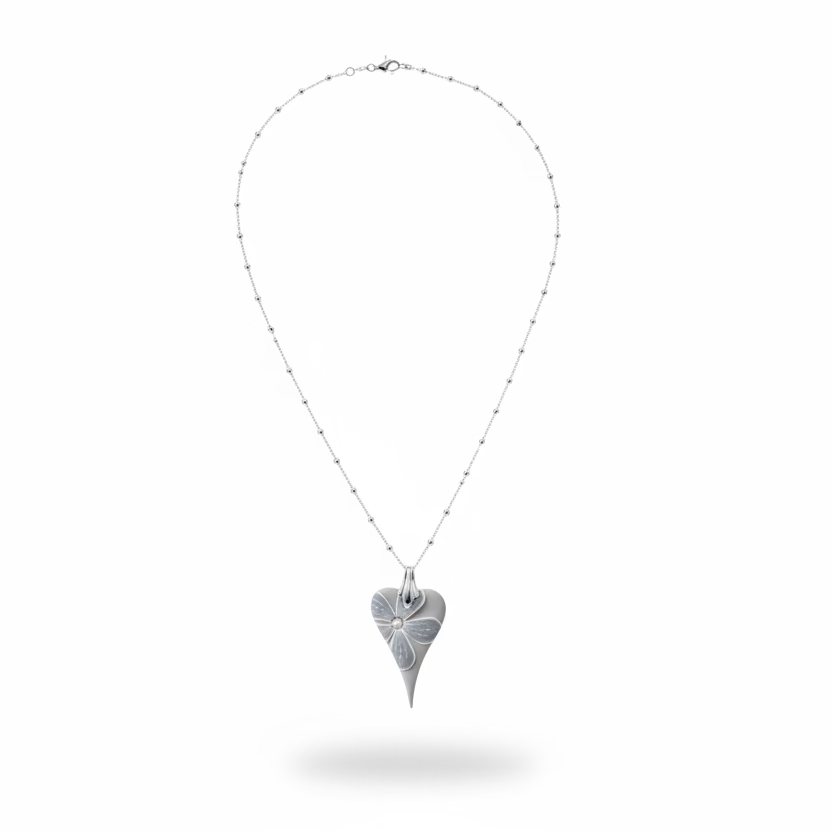 Grey Cashmere Bloom Heart | Sterling Silver Chain