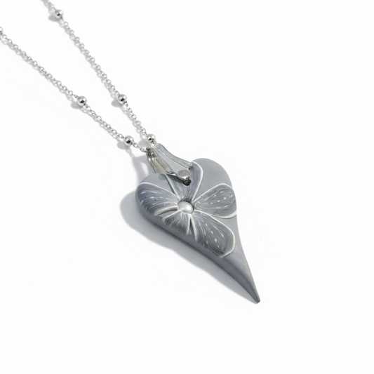 Grey Cashmere Bloom Heart | Sterling Silver Chain