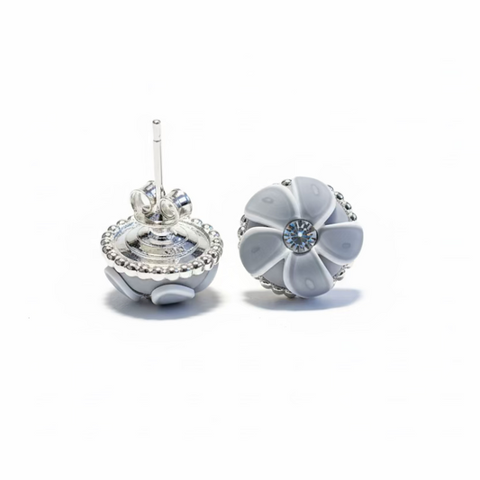 Grey Cashmere Bloom | 925 STERLING SILVER EARRING STUDS | handmade | Swarovski crystals