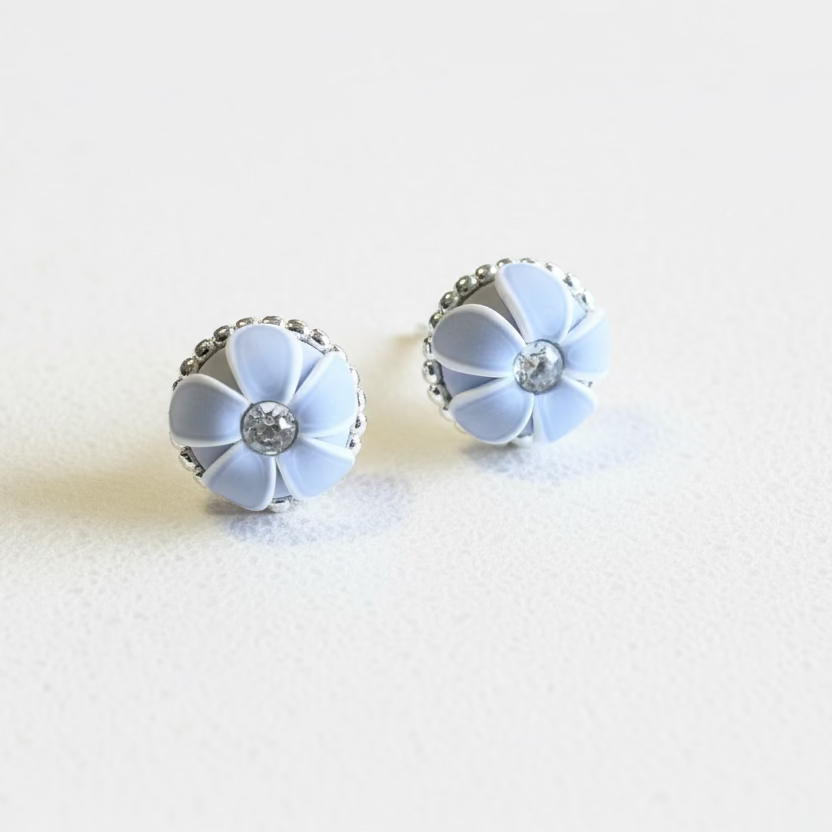 Grey Cashmere Bloom | 925 STERLING SILVER EARRING STUDS | handmade | Swarovski crystals