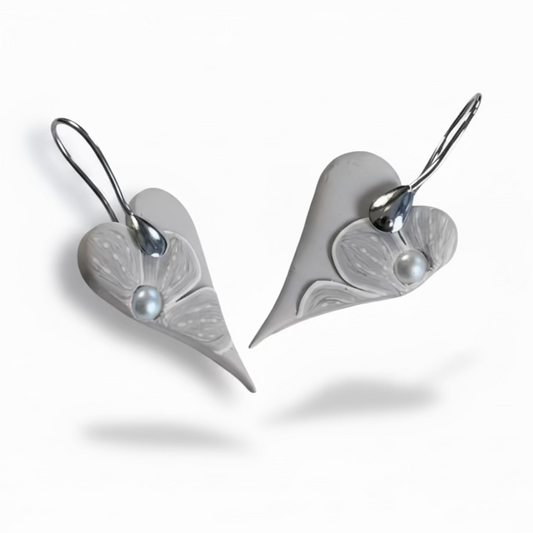 Grey Cashmere Bloom | Heart Earrings | Swarovski