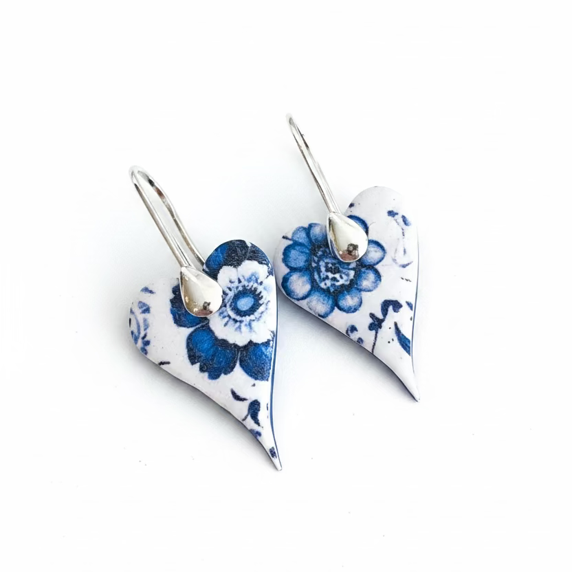 Maregraphie Earrings | Tapered Hearts | Sterling Silver Earrings