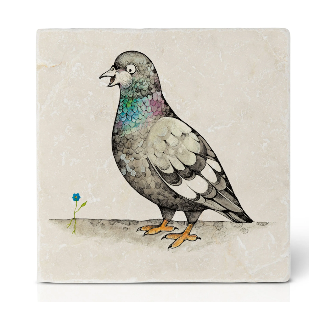 Natural stone art tile  "Claudette the Pigeon"