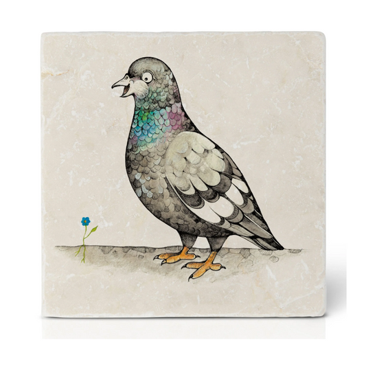Natural stone art tile  "Claudette the Pigeon"