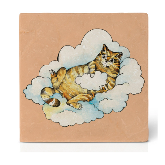 Natural stone art tile  "Carlos Cat on his Cloud"