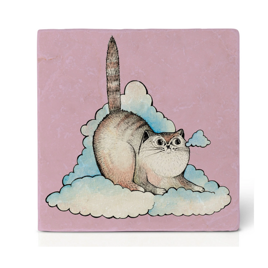 Natural stone art tile  "Bettie the Cat in her Cloud"