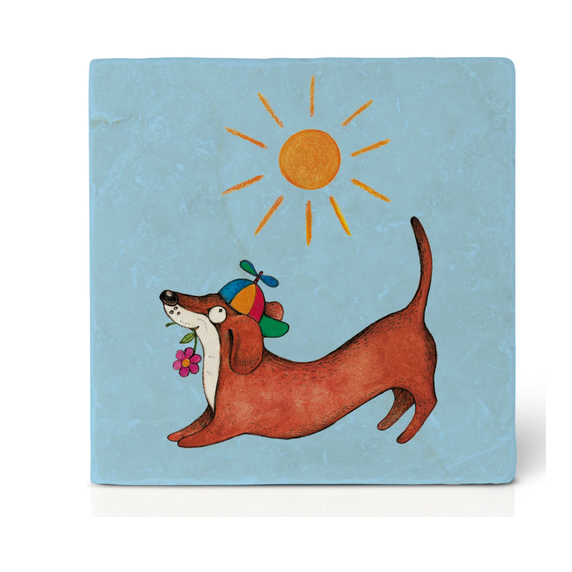 Natural stone art tile  "Sunny Daschund"