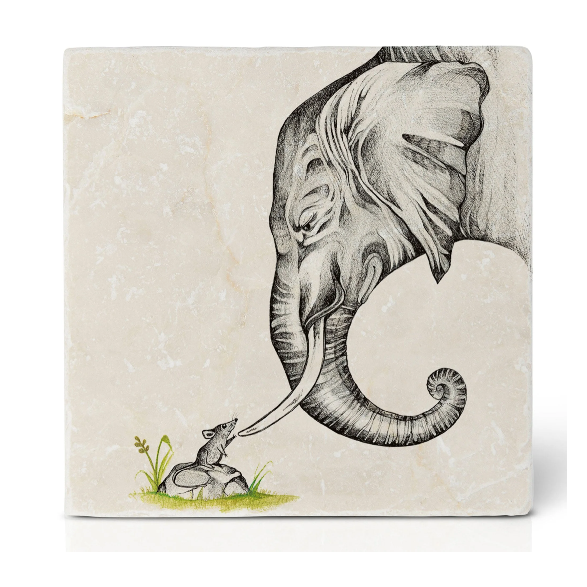 Natural stone art tile  "Elephant and the Mouse"