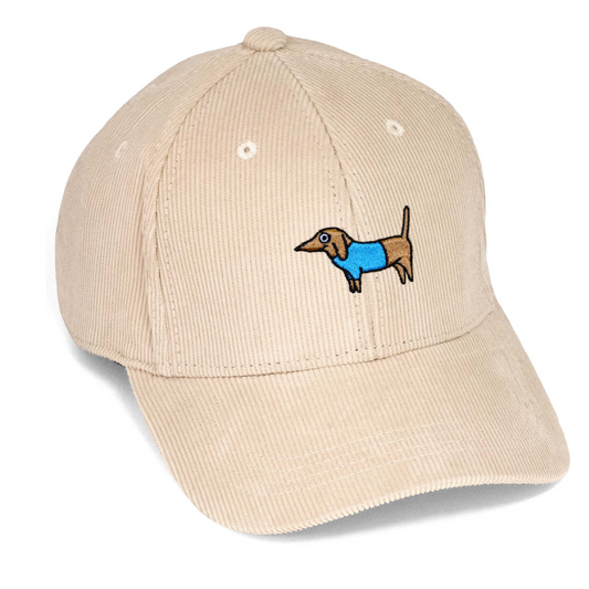 Stefan the Daschund Embroidered Cord Cap – Organic Cotton