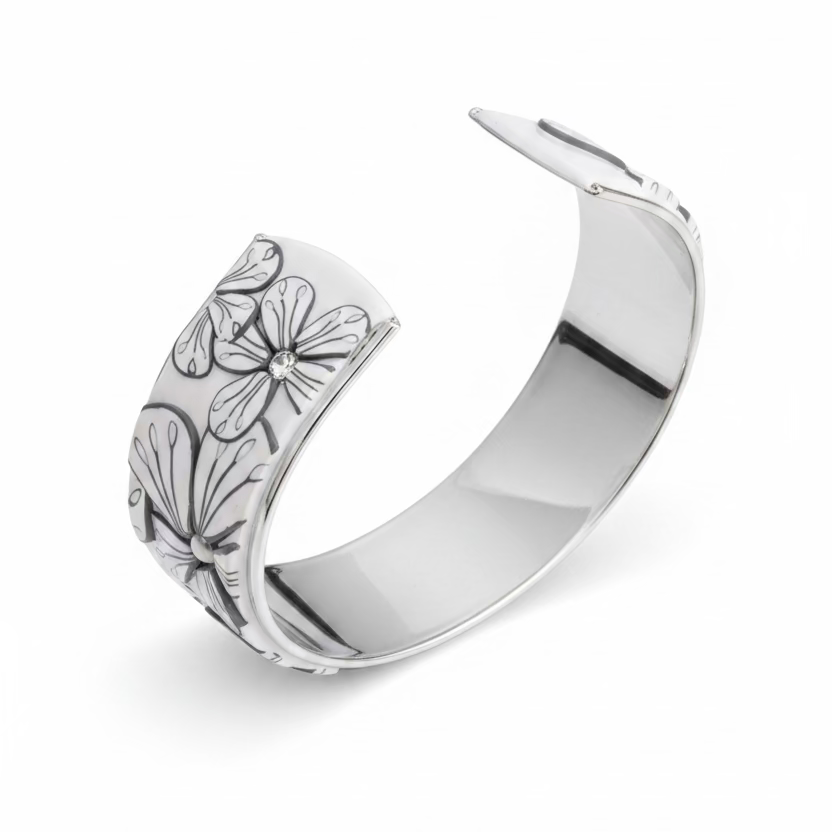 White Botanics Bloom | Medium Cuff | Hand Sculpted Florals