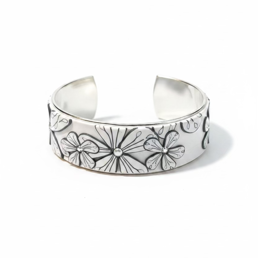 White Botanics Bloom | Medium Cuff | Hand Sculpted Florals