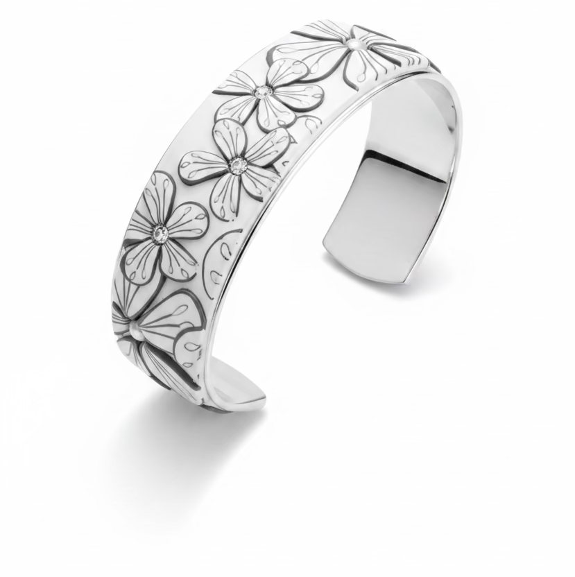 White Botanics Bloom | Medium Cuff | Hand Sculpted Florals