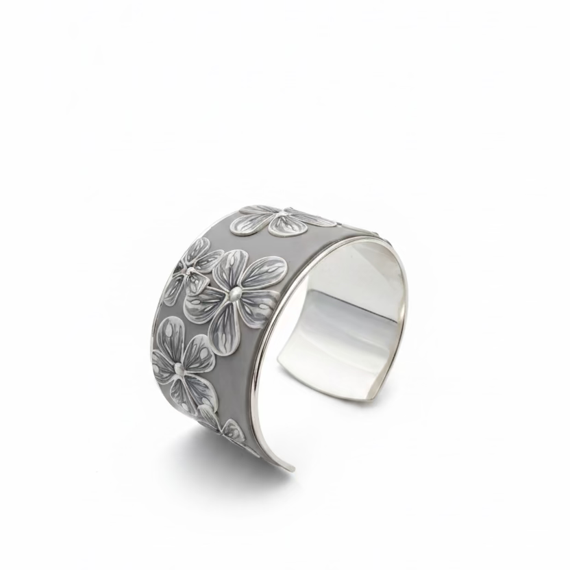Grey Cashmere Bloom | Wide cuff | Hand Sculpted Floral