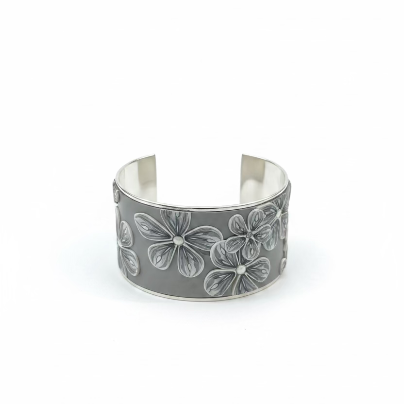 Grey Cashmere Bloom | Wide cuff | Hand Sculpted Floral