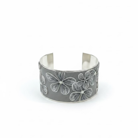 Grey Cashmere Bloom | Wide cuff | Hand Sculpted Floral