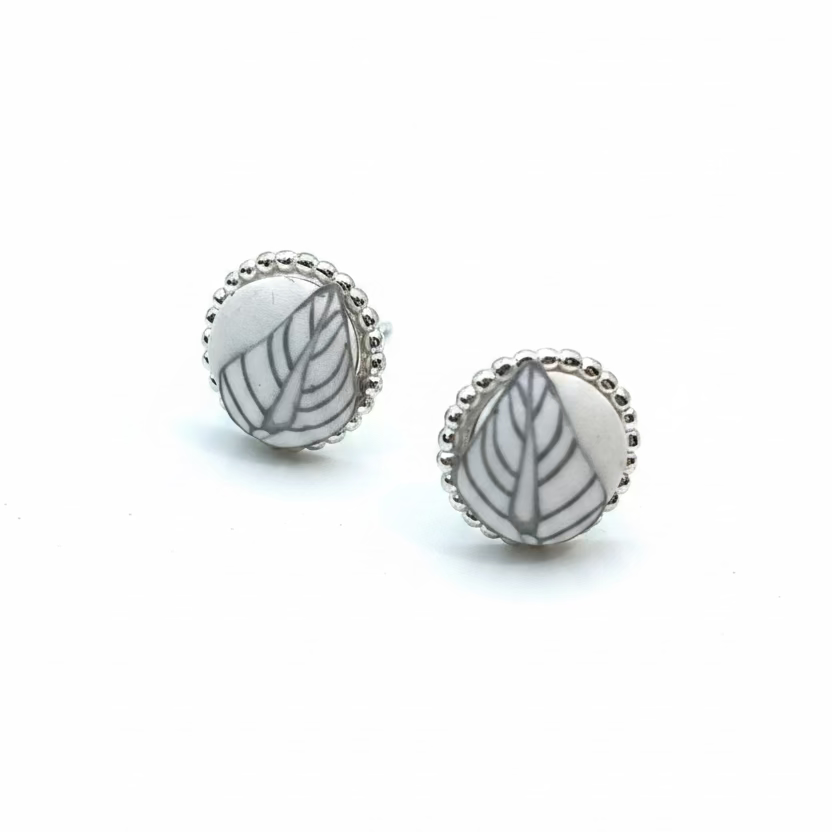 White Botanics Leaves | 925 STERLING SILVER EARRING STUDS | handmade