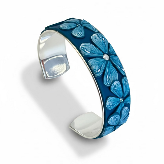 Tranquility | Medium Cuff | Hand Sculpted Florals | Teal
