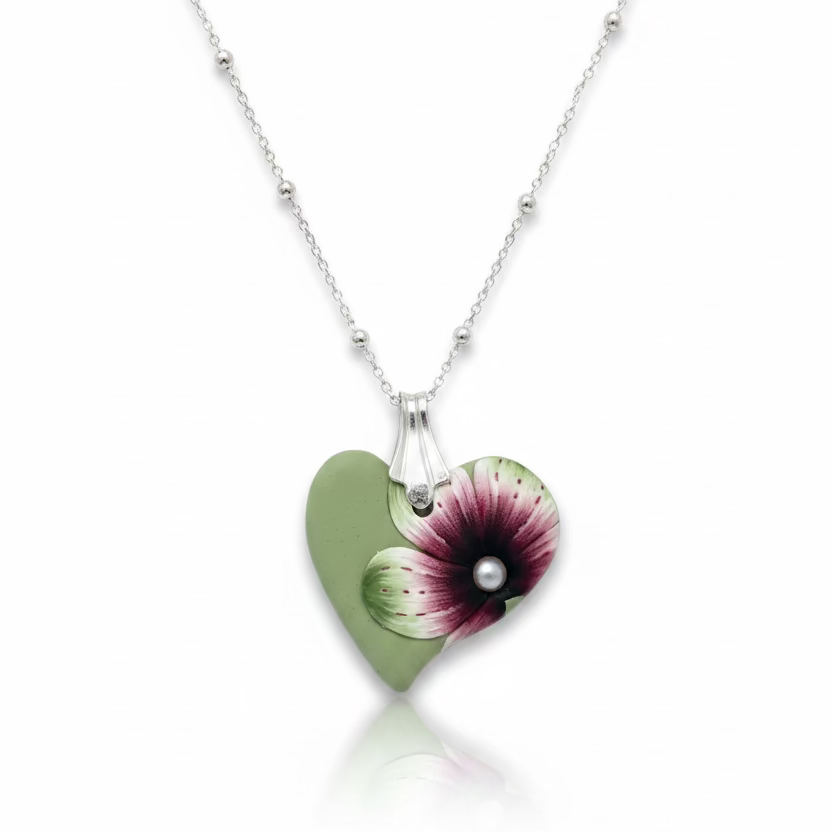 Mini Heart | Enchanted Garden | Sage | Sterling Silver 925 necklace