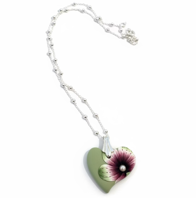 Mini Heart | Enchanted Garden | Sage | Sterling Silver 925 necklace