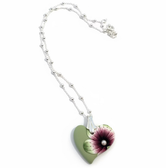 Mini Heart | Enchanted Garden | Sage | Sterling Silver 925 necklace