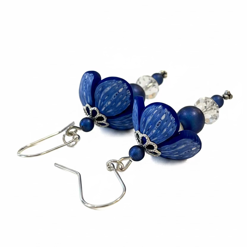 Navy Blossom Earrings – Hand Sculpted Blooms