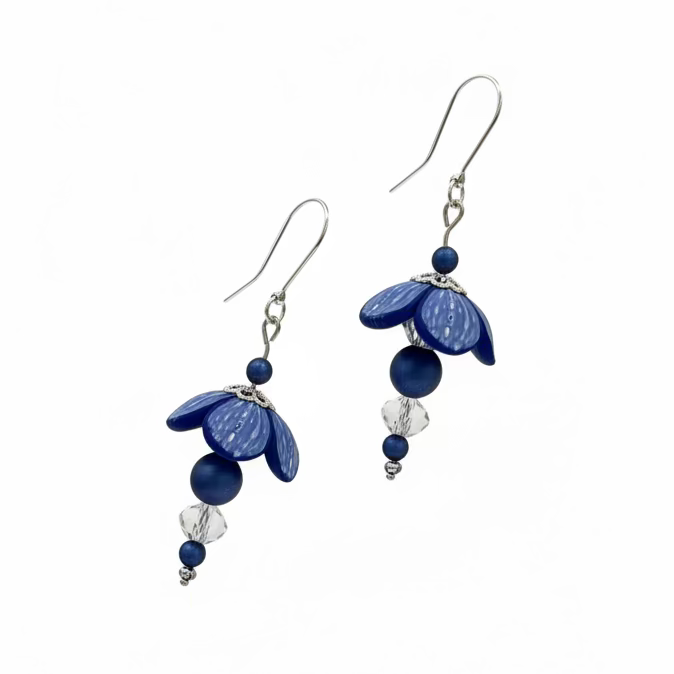 Navy Blossom Earrings – Hand Sculpted Blooms