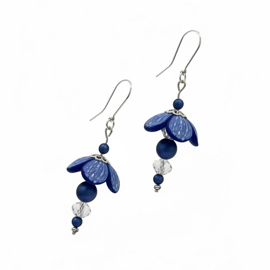 Navy Blossom Earrings – Hand Sculpted Blooms