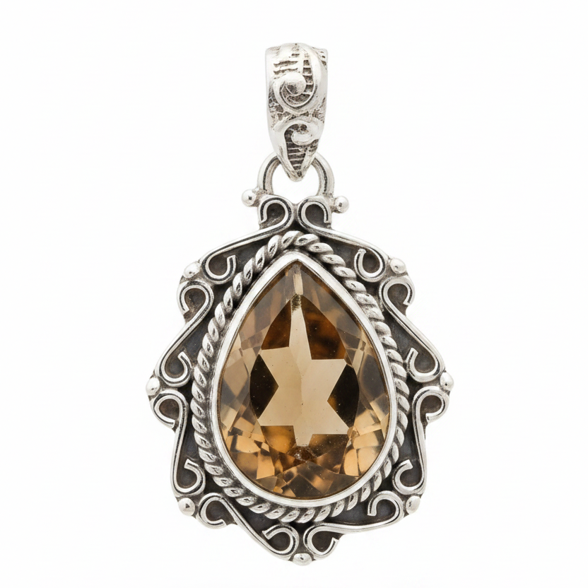 Natural 6 Carat Smoky Topaz Artisan Pendant | 925 Sterling Silver | 3.2 cm