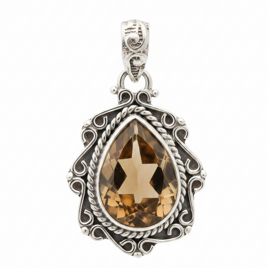 Natural 6 Carat Smoky Topaz Artisan Pendant | 925 Sterling Silver | 3.2 cm