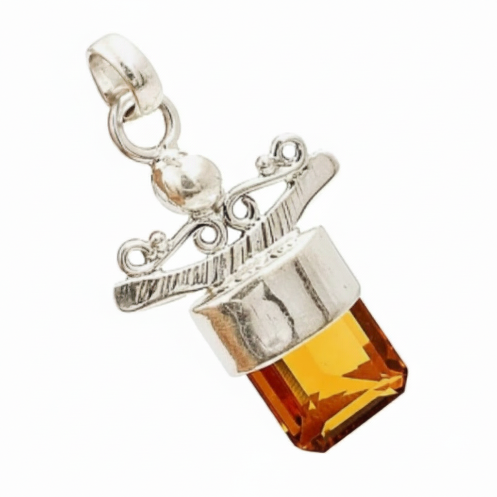 Natural 8ct Golden Citrine Chevron 925 Sterling Silver Pendant