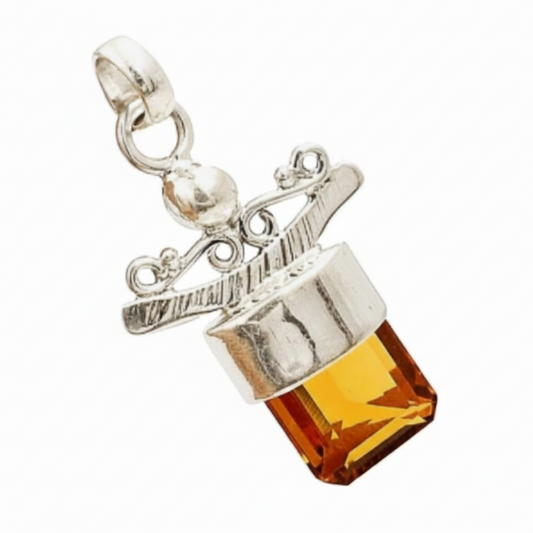 Natural 8ct Golden Citrine Chevron 925 Sterling Silver Pendant