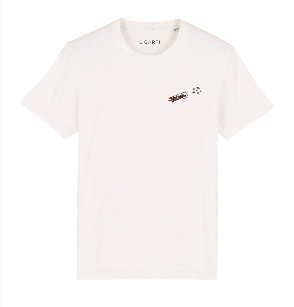Best Organic cotton Adult Super Soft T-shirt - Embroidered - AstroWoof the Space Dog
