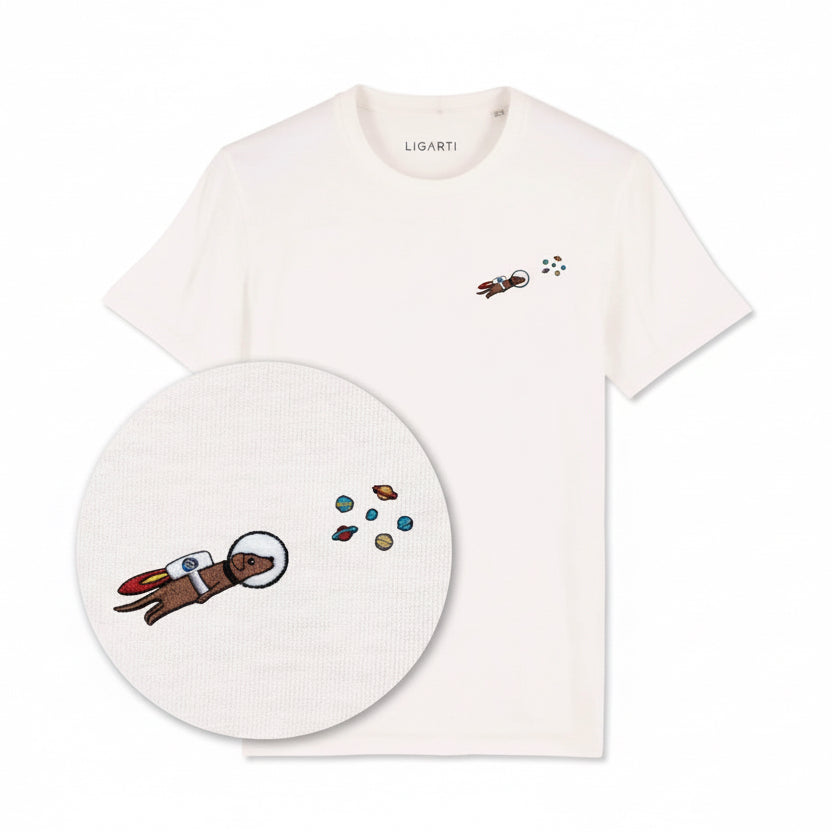 Best Organic cotton Adult Super Soft T-shirt - Embroidered - AstroWoof the Space Dog