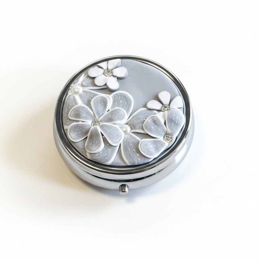 Grey Cashmere Bloom |Handmade Pillbox 50mm