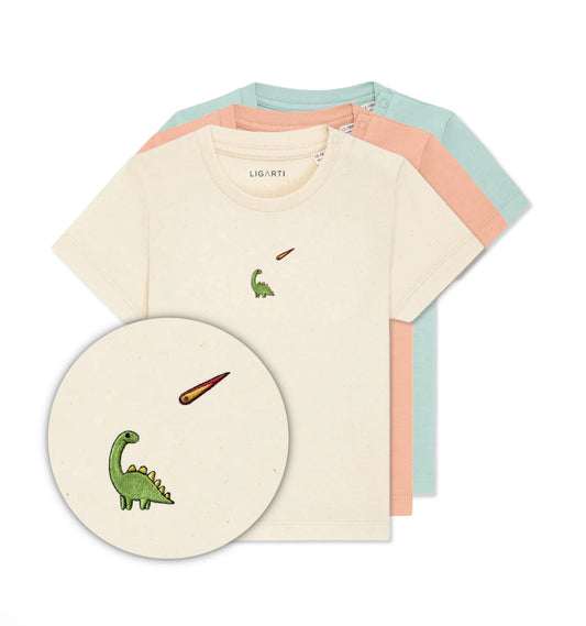 Best Organic Super Soft T-shirt for Babies - Embroidered - Charlie The Dinosaur