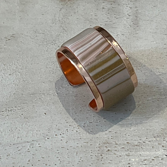 Adjustable Rose Gold Striped Ring by Stephanie Fraselle from The Gilded Rose Collection, Handmade with Polymer Clay