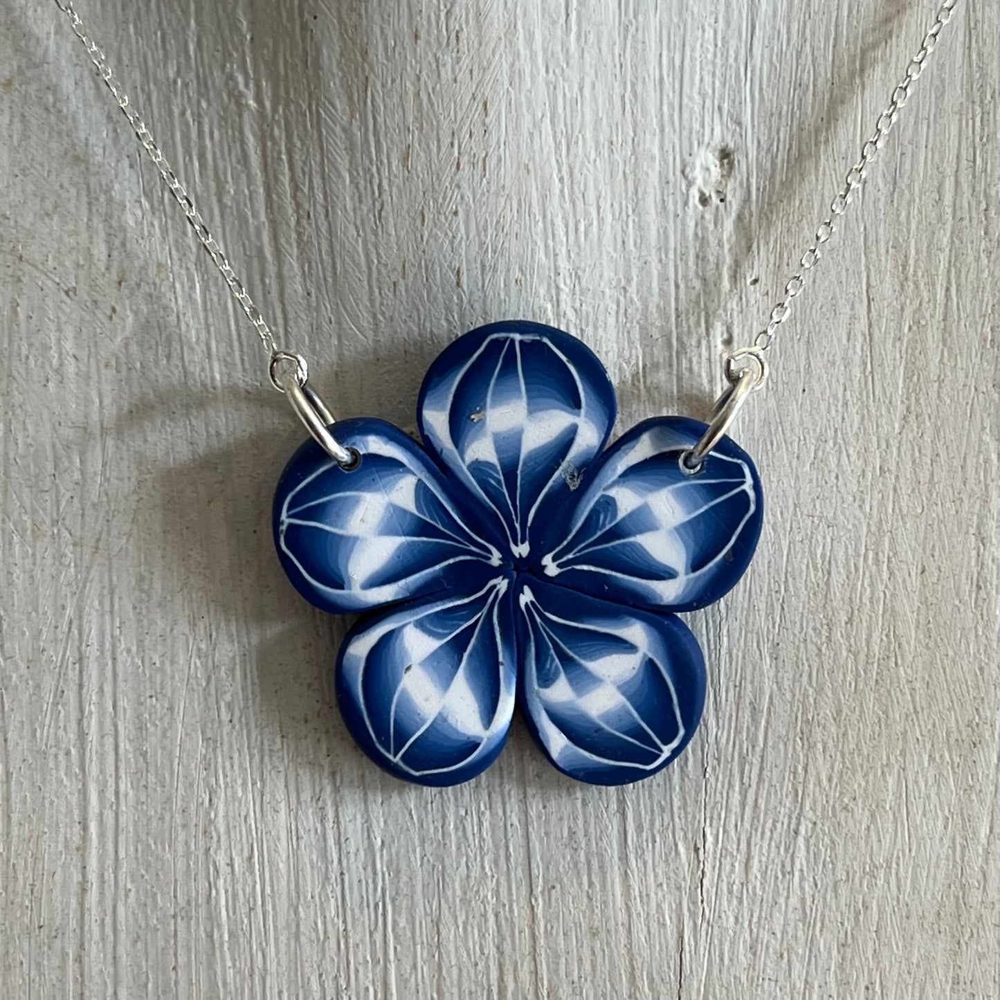 Bloom Pendant Marégraphie handcrafted polymer clay flower necklace on sterling silver chain