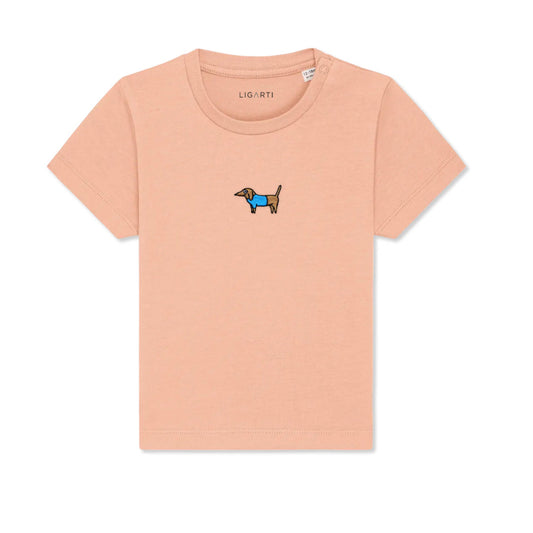 Best Organic Super Soft T-shirt for Babies - Embroidered - Stefan The Daschund