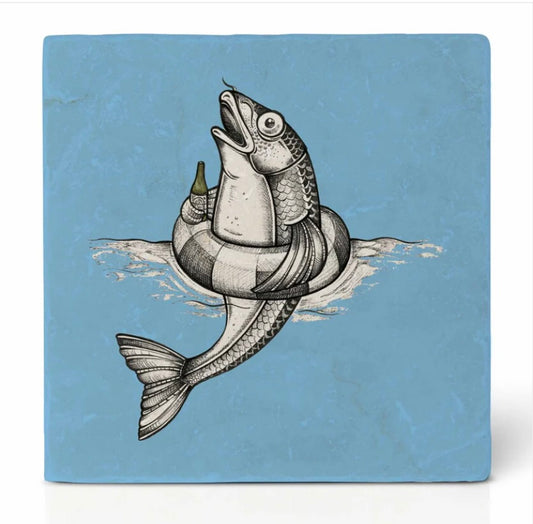 Natural stone art tile  "Bernie the Dolphin"