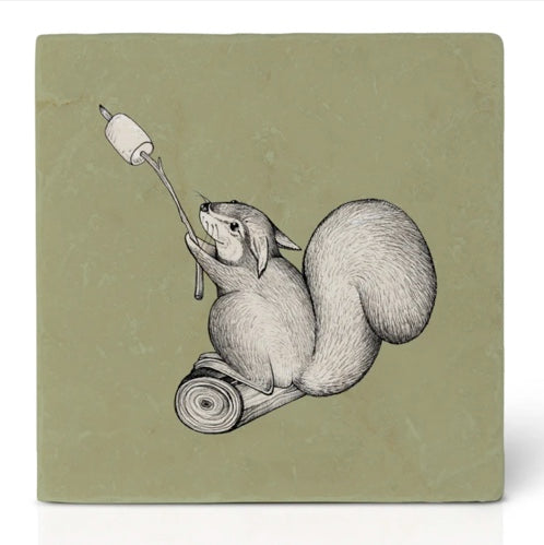 Natural stone art tile  "Squirrel" Forest Friends