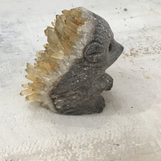 Smoky Quartz Natural gemstone hand carved shamanic Hedgehog.